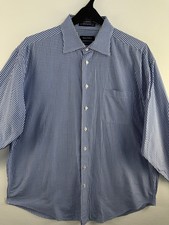 Nautica Premium Non Iron Blue White Cotton Stripe Dress Shirt Mens 17.5 34/35