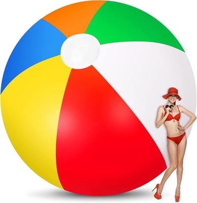 Giant 12ft Inflatable Rainbow Beach Ball - Jumbo Pool Toy for Water Games & Part