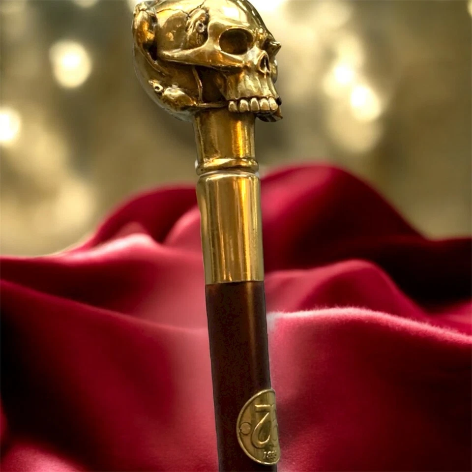 Bastón cabeza calavera bronce raro bastón diseño ratón gótico mango madera vintage Foto 2 de 4