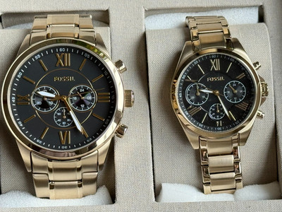 FOSSIL BQ2400SET Geschenkset Uhren His and Hers Chronograph Edelstahl goldfarben