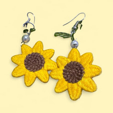 Yellow Fabric Sunflower Dangle Drop Earrings ...