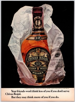 Chivas Regal 12 Years Scotch Whisky Bottle Man Cave Art Vintage Print Ad 1971