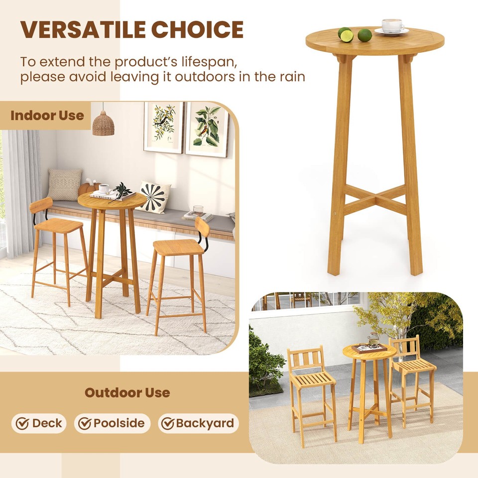 24" Bar Height Table w/ Footrest Patio Bistro Table for Indoors ...