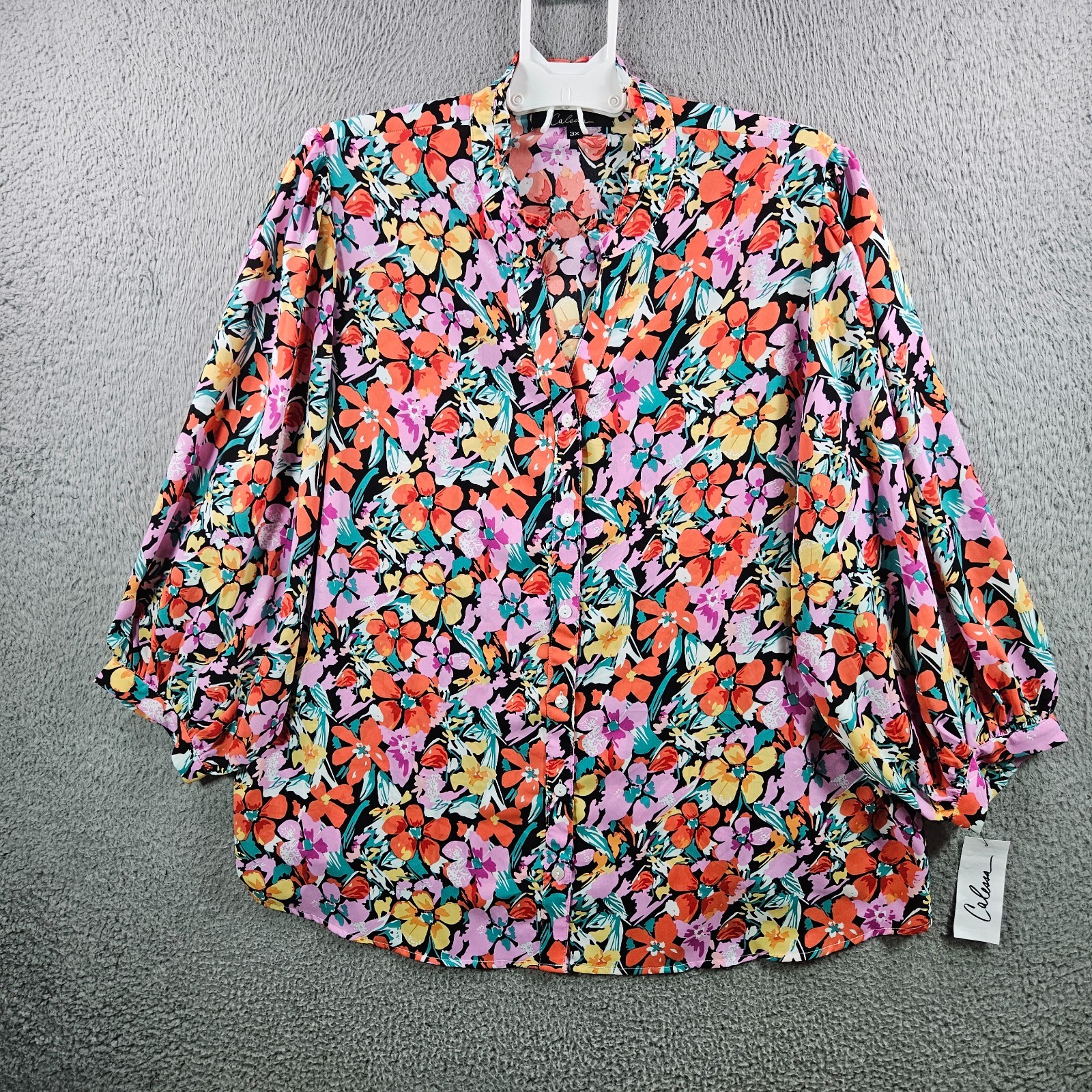 NEW Calessa Top Blouse Women 3X Button Up Colorful Floral Print