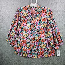 NEW Calessa Top Blouse Women 3X Button Up Colorful Floral Print