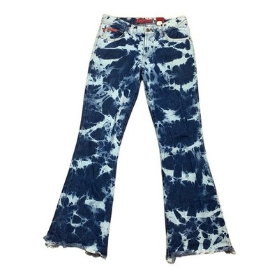Hot Kiss juniors size 9 tye dye flare jeans boho raw hem 30 waist y2k 90s