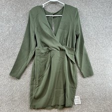 NWT Asos Design Women's Dress Size 10 Green Long Sleeve V-Neck Shift