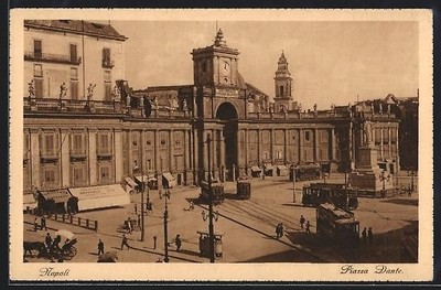 Napoli, Piazza Dante, Tramway, Straßenbahnen, Ansichtskarte 