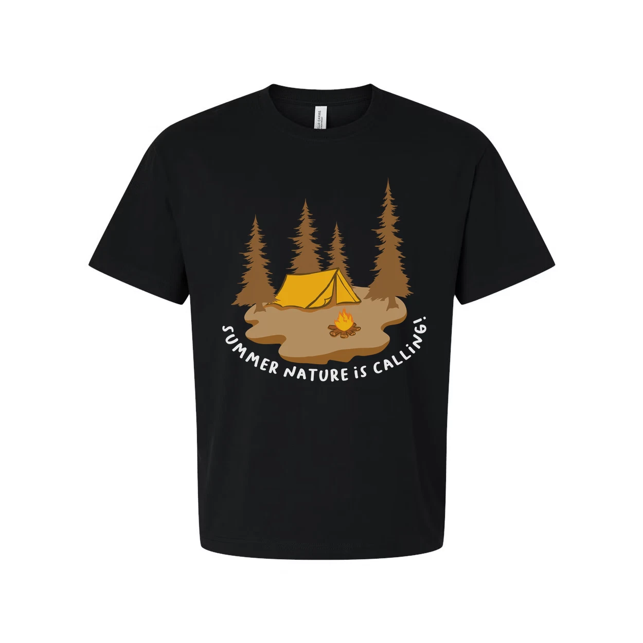 Camping Scene Graphic Tee With Tent And Campfire Among Pines For Unisex Outdoor