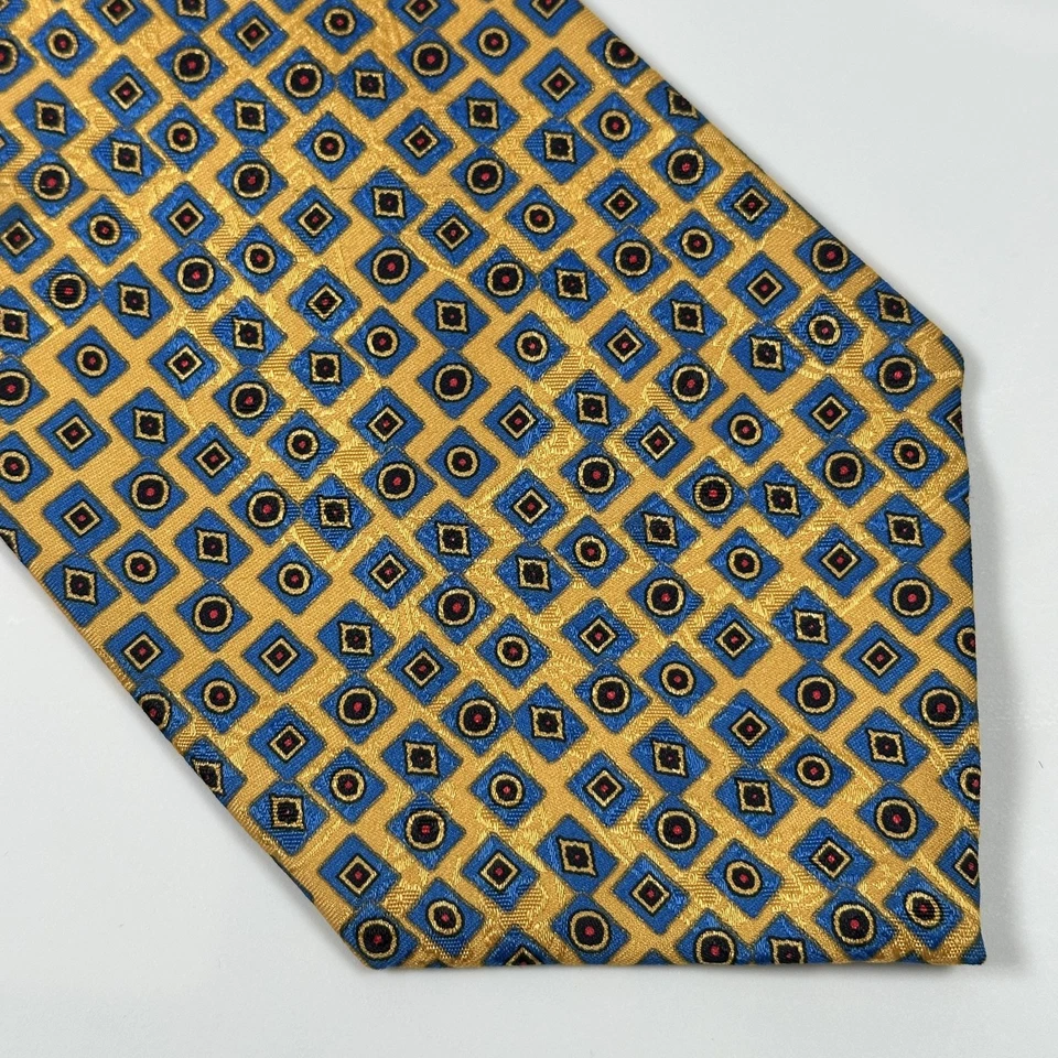 Corbata Stefano Ricci 100 % seda para hombre dorada azul geométrica hecha en Italia XL 4" X 60"+ Foto 3 de 4