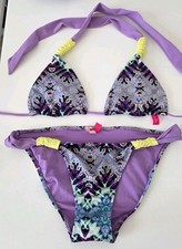 VICTORIA'S SECRET BIKINI Bathing Suit Purple Blue Yellow Small Top Medium Bottom