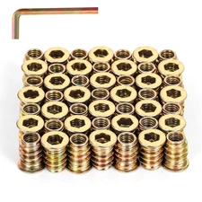 100PCS Threaded Inserts Hex Drive 1/4"-20 x 10mm Wood Nut Furniture Models
