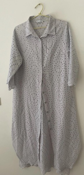 Made In Italy 10 Cotton Collared Shirt Maxi, Side Splits Scalloped Hem Grey