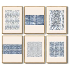 Drsoum Mid-century Boho Geometric Abstract Decor Blue White Grunge Minimalist...