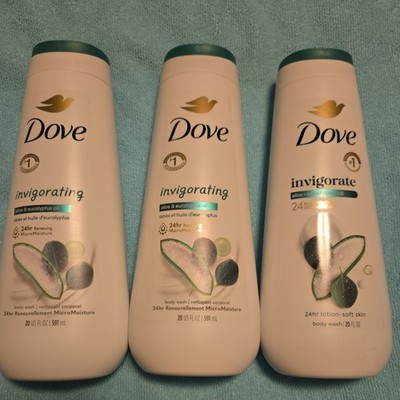 Lot Of 3 Dove Invigorating Body Wash  Aloe & Eucalyptus Oil  20 fl oz Each