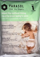 Parasol Clear Dry 1pk 2 Disposable Diapers RashShield Protect,Leakproof 7-14 lbs