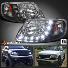 Black Fits 1997-2003 Ford F150 1pc Style Headlights Led Strip Corner Lamps 97-03