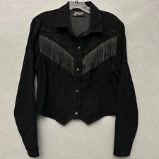 VTG Western Top Women's M/L Black Cowboycore Country Rodeo Shacket Long Sleeve