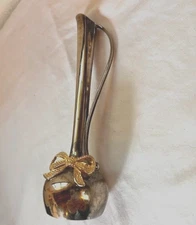 Silver plated over heavy metal Bud Vase with gold bow Ultra Modern design VTG