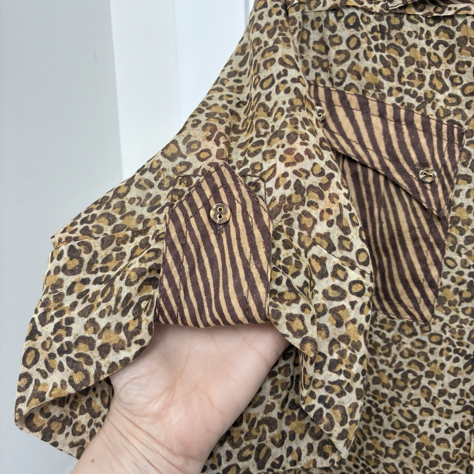 ZIMMERMANN Empire Leopard Safari Size 0 (AU 8-10 US 4-6) CUFFED BLOUSE SHIRT TOP