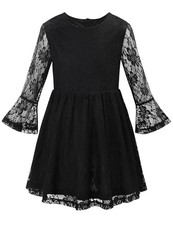 Toddler Bell Sleeve Lace Dress Long Sleeve Party Formal 7-8 Years Black