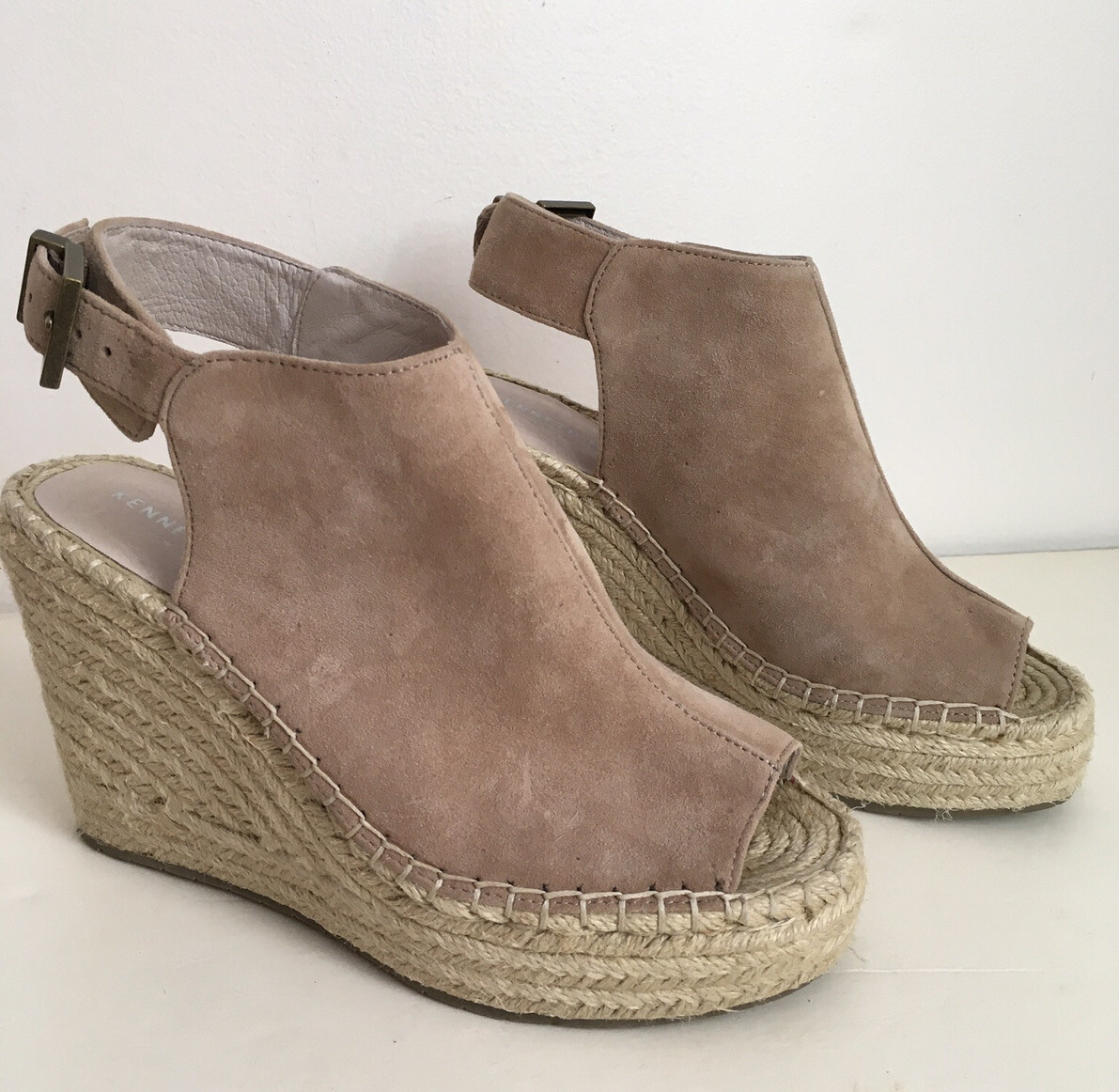 Kenneth Cole New York Women's Tan Suede Olivia Espadrille Peep-Toe Wedges  7.5M | eBay