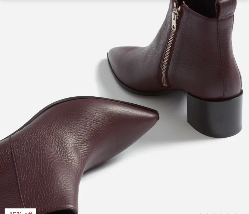 EVERLANE sz 6 WomenThe Boss Ankle Boots Pebbled Italian Leather Heel Burgundy - Image 3 of 4