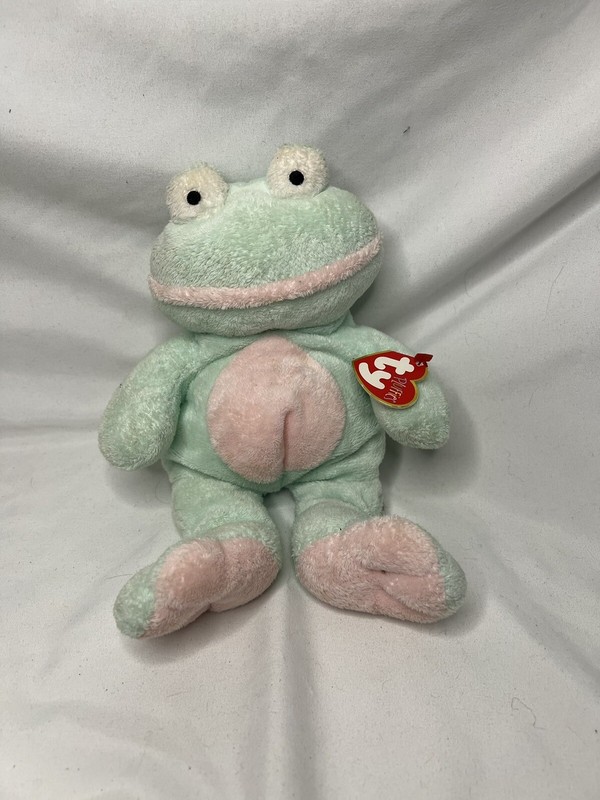 Ty Pluffies Grins the Frog 10" Beanbag Plush Stuffed Animal Lovey Toy 2002 T21