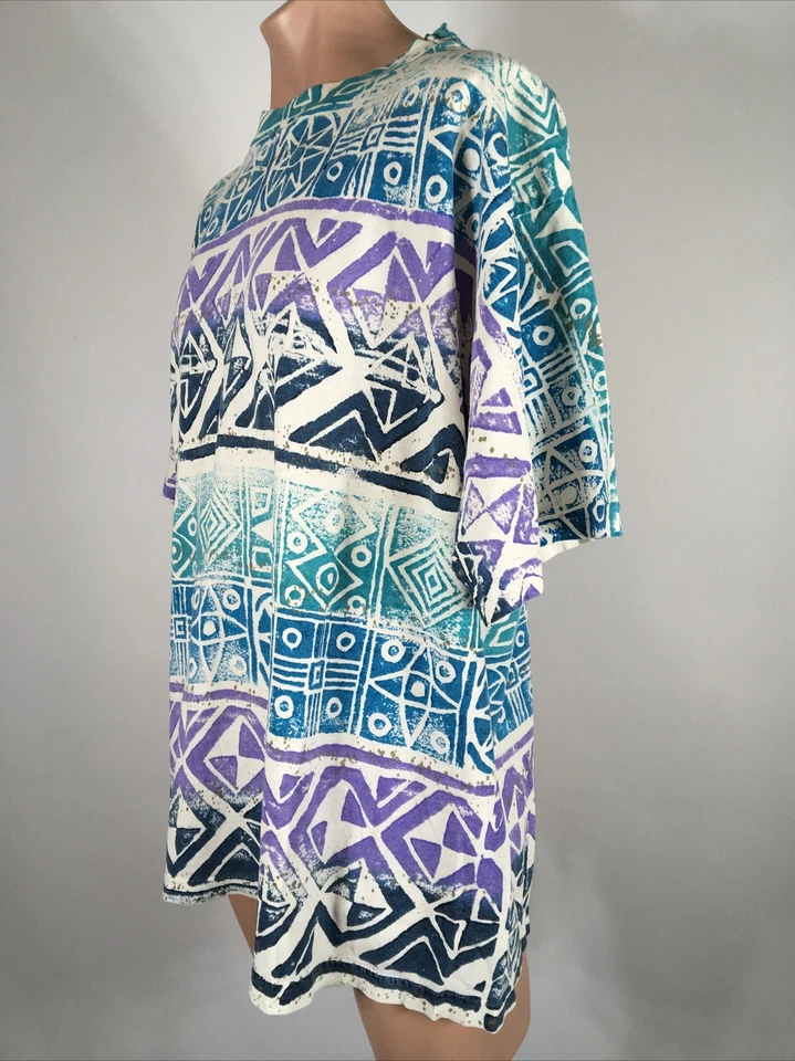 Camiseta de surf vintage No Boundaries adulto XL verde púrpura tatuaje tribal AOP Foto 3 de 4