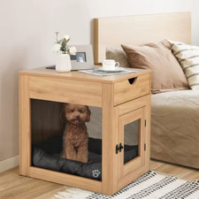 Wooden Dog Crate Furniture End Table w/Drawer  Wireless Charging 25L 19.5W 24.5