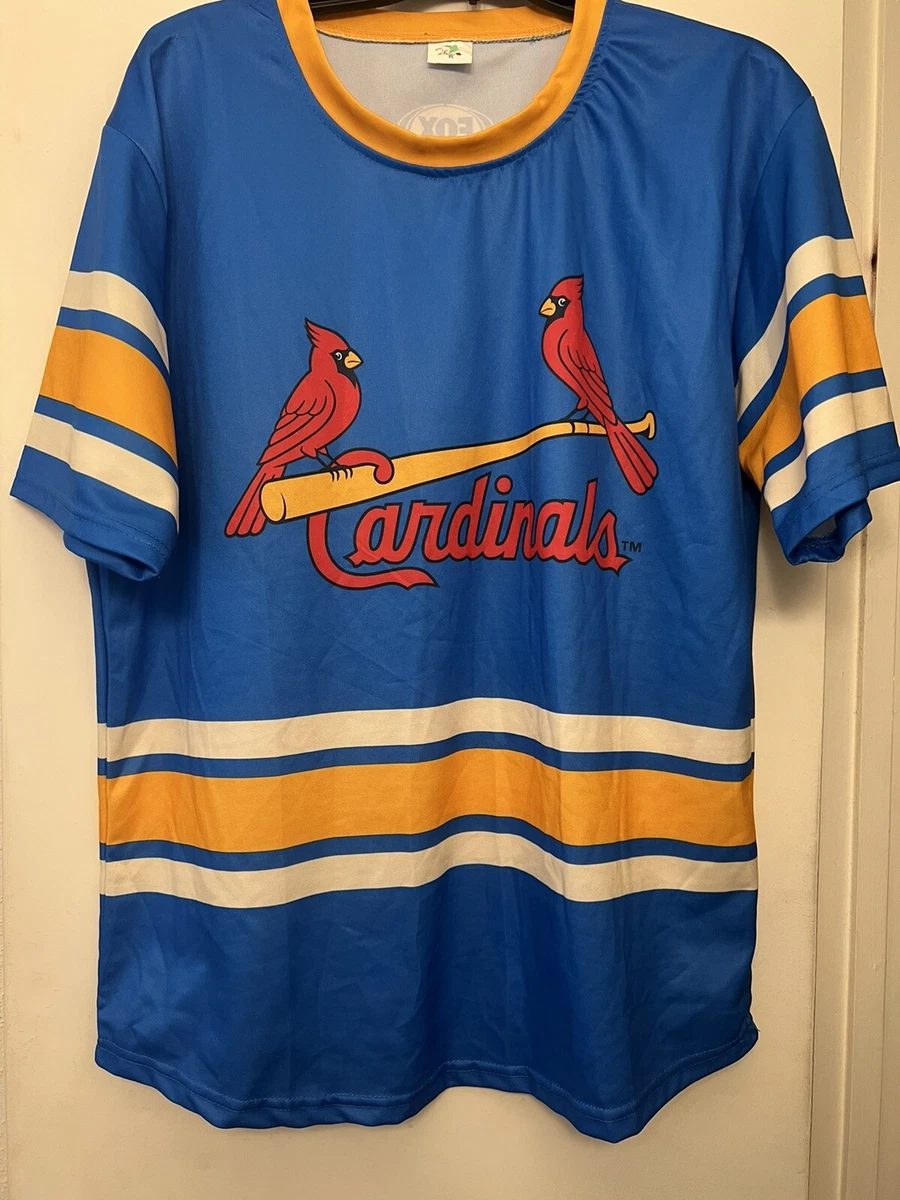 STL St Louis Cardinals Shirt Adult XL Extra Large Blue Short Sleeve Retro  Jersey