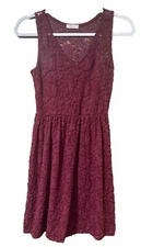 Everly Vneck Lace Fit & Flare Dress Cranberry Red Size Small