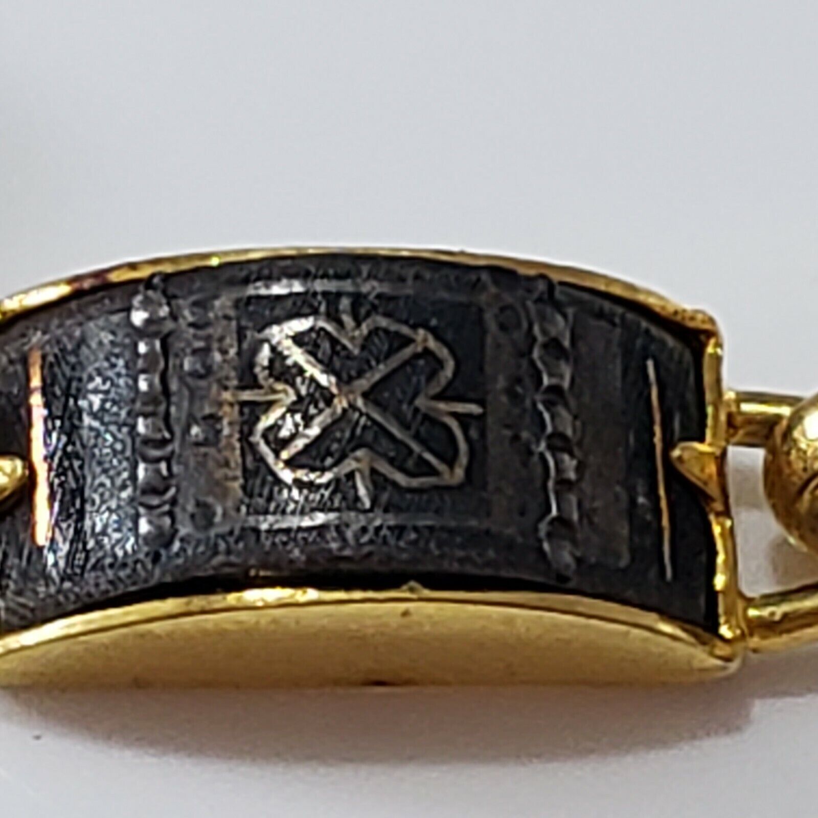 Vintage Gold Tone Bracelet Black Design Safety Ch… - image 2