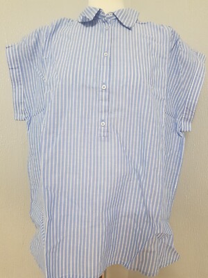 COMMA Damen Bluse Hemd Weiß/Blau Oversize 100% Baumwolle Gr. 38 NEU UVP 49,99 