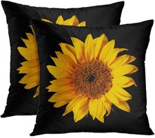 Set of 2 Throw Pillow Covers Sunflower Yellow Black Sun Flowers Decor Pillowc...