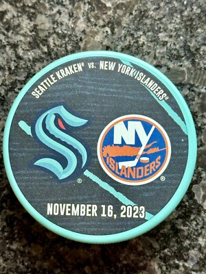 Seattle Kraken New York Islanders Matchup Puck 11/16/23 SO WIN Climate Pledge