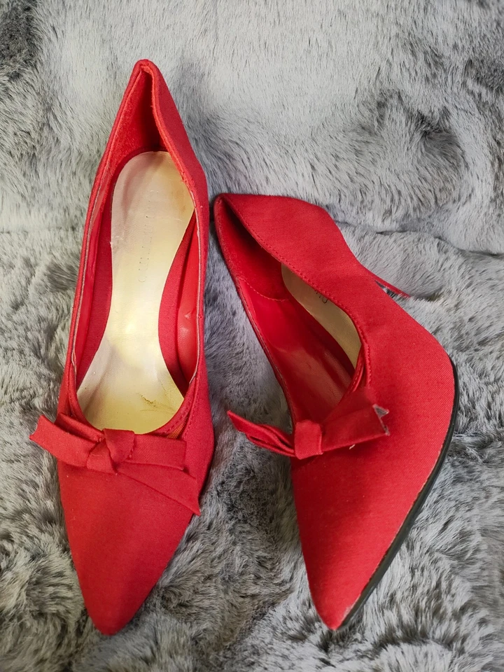 Zapatos de salón Ann Marino para mujer de tacón 6M de tela roja sin cordones con lazo delantero punta Foto 4 de 4