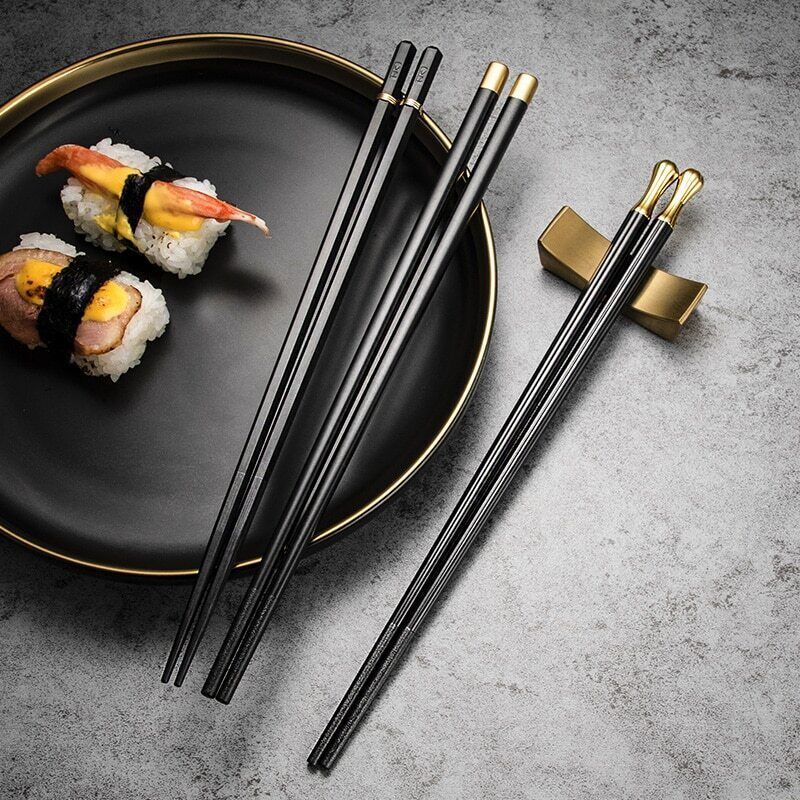 5 Pair Chopsticks Alloy Non-Slip Sushi Chop Sticks Set Reusable