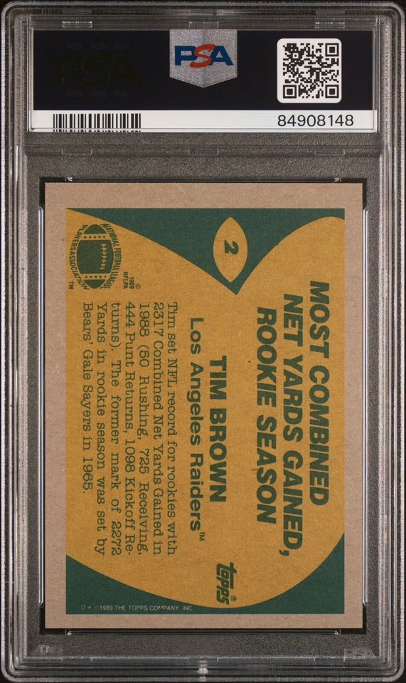 1989 Tim Brown Topps Record Breaker #2 HOF PSA 9 - Image 2 of 3