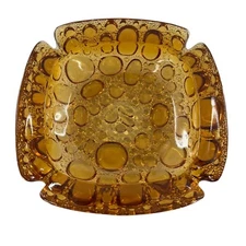 Mid Century Modern Libbey  Amber Glass Ashtray Pebble Bubble 6” Square Vintage