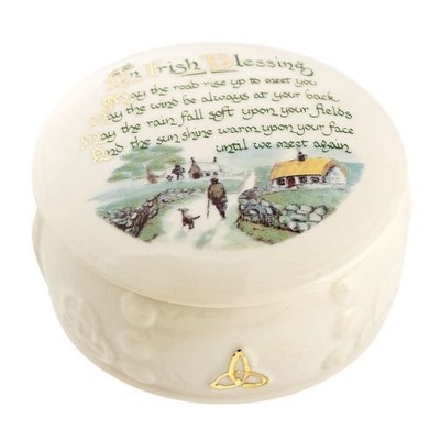 Classic Irish Blessing Small Trinket Box with Lid & 24 Carat Gold Accents - S...