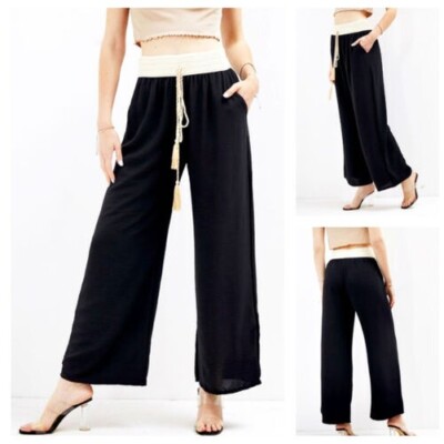 Women's Lightweight Summer Palazzo Pants Basic Bicolor