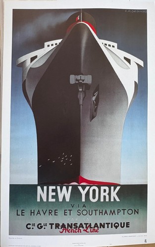 Normandie Ship 1935 Poster by A M Cassandre Transatlantic Voyage Inaugural