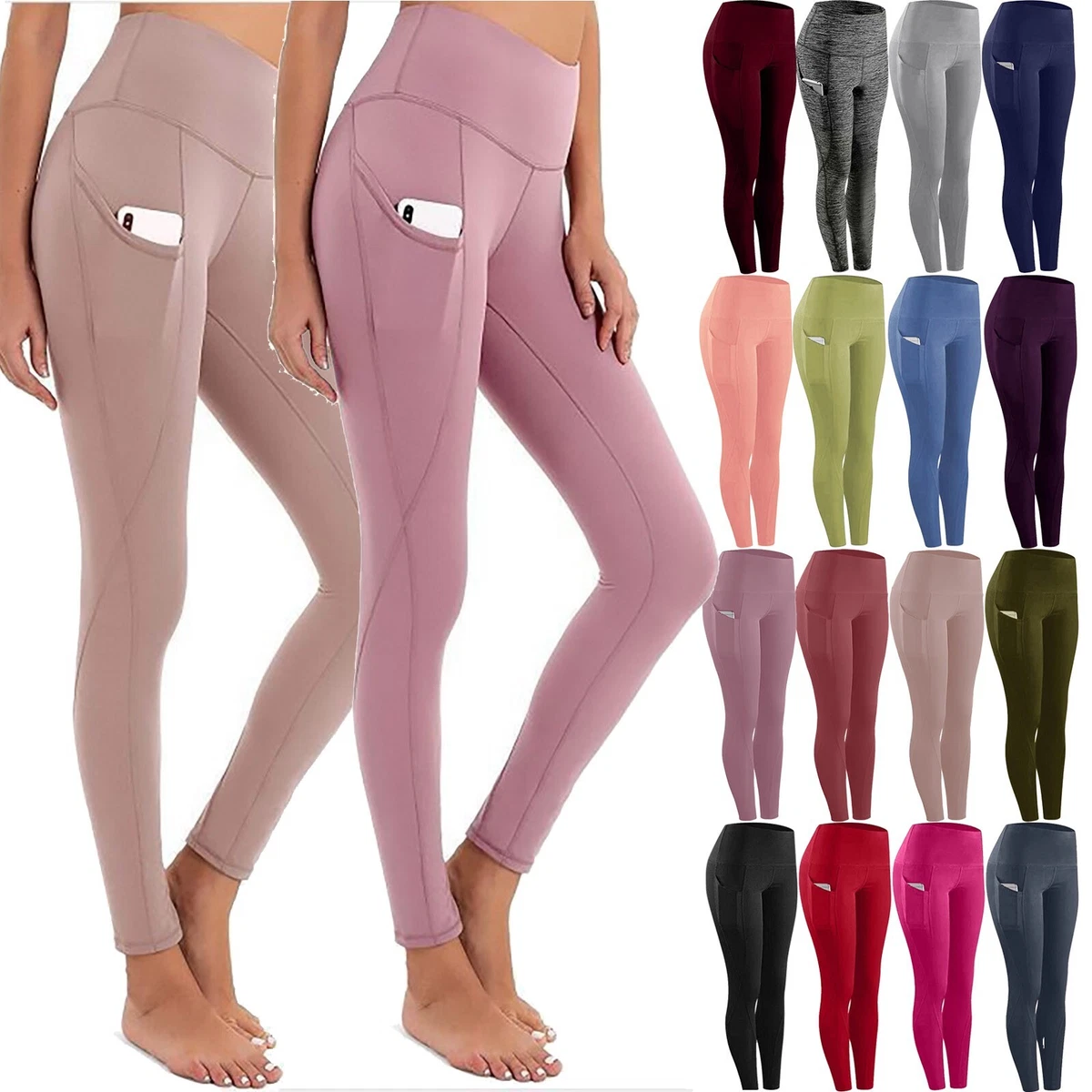 Women's High Waist Gym Leggings Pocket Fitness Sports Running Ladies Yoga  Pants