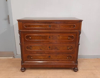 ANCIEN COMMODE LOUIS PHILIPPE EPOQUE 1870-80 EN NOYER ,  RESTAURE' - Photo 1/4