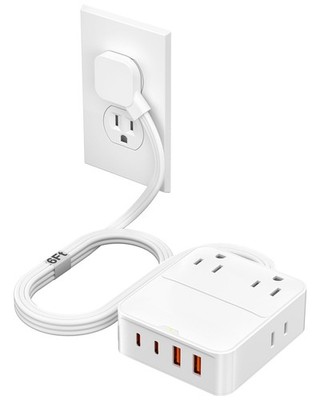 VPSUN Power Strip Flat Plug with 4 AC Outlets 4 USB Ports (20W), Surge white 
