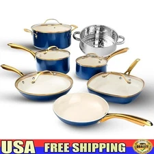 Nonstick Ceramic Cookware Set 12 Piece Cooking Pots Pans Kitchen Frying Skillet