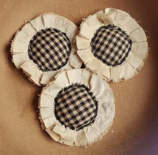 3 Country Primitive Fabric Flowers Bowl Fillers Black Gingham Tiered Tray Decor