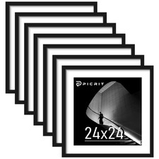 24x24 Black Poster Frame 7 Pack, Display Pictures 20 x 20 Picture with Mat or...