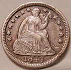 1847 Seated Liberty Half Dime XF/AU Toned Very Pretty Coin!
